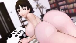 1girls 2024 3d ass atlus bedroom big_ass big_butt brown_hair female_only htr18 light-skinned_female light_skin looking_back makoto_niijima nude nude_female paag persona persona_5 red_eyes short_hair solo white_skin