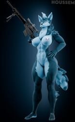 3d absurd_res anthro canid canine canis digital_media_(artwork) female gun hi_res holding_gun holding_object holding_ranged_weapon holding_weapon houssem mammal maxxy_(houssem) nipple_piercing nipples nude petruz petruz_(copyright) piercing ranged_weapon solo weapon wolf wolf_(petruz)