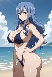 ai_generated arisato_yu bikini blush cleavage fairy_tail juvia_lockser light-skinned_female navel smile thick_thighs