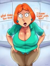 1girls 20th_century_fox 20th_century_studios angry breasts cleavage clothed dialogue family_guy female hikinks human imminent_sex large_breasts lois_griffin mother orange_hair