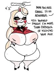 1girls angry angry_face areolae arms_crossed ass bbw big_areola big_ass big_breasts big_butt blonde_hair breasts breasts_bigger_than_head bubble_butt charlie_morningstar_(hazbin_hotel) chubby chubby_female clothing curvaceous curvy curvy_figure demon demon_girl dialogue english_text faggot female female_only hazbin_hotel heels homophobic_slur huge_ass huge_breasts long_hair lowtiercharlie mostly_nude red_eyes shortstack slur solo solo_female sweat sweating sweaty sweaty_body sweaty_breasts sweaty_thighs text theslashfive thick_thighs vivienne_medrano voluptuous voluptuous_female