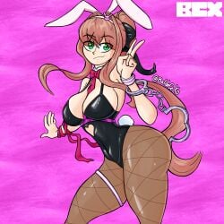 1girls black_bow bunny_ears bunny_girl bunnysuit cleavage doki_doki_literature_club female female_only monika_(doki_doki_literature_club) smile tagme thick_thighs wide_hips