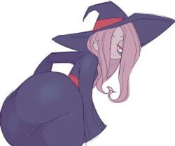 1female artist_request ass bent_over big_ass clothed female female_only little_witch_academia pale_skin presenting_hindquarters sucy_manbavaran witch witch_hat