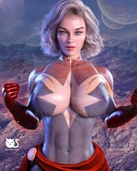 3d abs blonde_hair blue_eyes boob_window captain_marvel carol_danvers cleavage cleavage_cutout female_focus female_only fit fit_female hourglass_figure marvel marvel_comics muscular_female naturalman3 navel_visible_through_clothes sexy solo solo_female superheroine