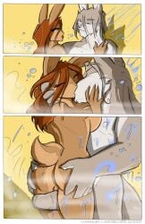 bunny_girl comic furry furry_female furry_male furry_only jolly_jack kissing kissing shower shower_and_steam_(comic) wolf_boy