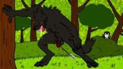 :3 anthro arrow ballbusting black_body black_fur black_hair blood blood_drip blood_trail bush castration cbt cock_and_ball_torture cry crying edit edited_image female forest furry grass hiding hunting larger_male male male/female sadida sadism sadistic_girl saliva shot simple_background simple_shading smaller_female smiling torture tree trees vomit vomiting white_body white_fur wolf wood yellow_eyes