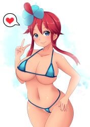 1girls big_breasts bikini blue_eyes blush breasts female huge_breasts large_breasts misune_art nintendo pokemon pokemon_bw red_eyes skyla_(pokemon) solo solo_female tagme tan-skinned_female tan_skin thick_thighs thighs