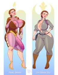 big_balls brown_hair female futanari huge_ass huge_breasts huge_cock leia_organa padme_amidala red_eyes red_lipstick revealing_clothes star_wars tagme turk128