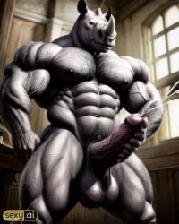 ai_generated anthro anthrofied furry genitals huge_cock male male_only monster monster_cock muscular_male rhino rhinoceros rhinocerotoid