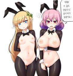 big_breasts bippew boobs breasts korean_text lucid_(maplestory) maplestory mercedes_(maplestory) pussy reverse_bunnysuit translation_request