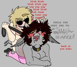 2boys bambigutz blush collar dave_strider dialogue homestuck homestuck_troll karkat_vantas leash leash_pull moaning moaning_in_pleasure scars scars_on_thighs sex socks thighhighs