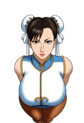 1girls ai_generated bunanza_ chun-li from_above hips hourglass_figure huge_breasts pov pov_eye_contact solo street_fighter tagme thick_thighs tight_clothing top_down_view