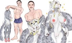 absurd_res anthro artist_giki artist_pixelcatr big_breasts breasts clothing corruption felid female gender_transformation hi_res human living male male/female mammal mask masking pantherine pose skinsuit snow_leopard suit suit_transformation tight_clothing transformation wtf