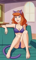 ai_generated ass bigmic145 bra breasts cartoon_network cat_ears cat_tail catgirl daphne_blake daphne_blake_(mystery_incorporated) feet panties red_hair scooby-doo scooby-doo!_mystery_incorporated