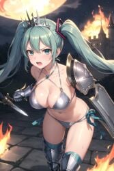 1girls ai_generated armor bikini cleavage collarbone female hatsune_miku shinjo_(artist) silver_swimsuit solo striped_bikini striped_swimwear swimwear vocaloid