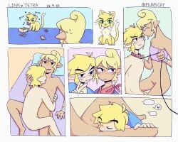 1boy 1boy1girl 1girls :3 bite_mark blonde_female blonde_hair blush cat_ears cat_tail condom condom_wrapper couple couple_(romantic) cunnilingus feline femdom link nude nude_female nude_male plumycat small_breasts sweat sweatdrop sweating tagme tetra the_legend_of_zelda the_legend_of_zelda:_the_wind_waker