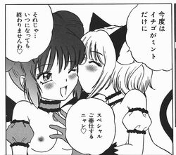 2girls cat_girl comic female ichigo_momomiya mew_ichigo mew_mint mint_aizawa tokyo_mew_mew translation_request yuri