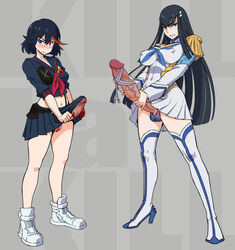 2girls balls balls_in_panties blue_eyes blush breasts busty cleavage epaulettes erect_nipples erection eyebrows full-package_futanari futa_with_futa futanari hair high_heel_boots high_heels hourglass_figure huge_cock intersex junketsu kill_la_kill kiryuuin_satsuki matoi_ryuuko mikoyan nipple_bulge nipples penis penis_under_skirt school_uniform senketsu serafuku short_hair siblings sisters skirt_lift sneakers suspenders tenting testicles thighhigh_boots tomboy two_tone_hair uncensored veiny veiny_penis very_long_hair voluptuous