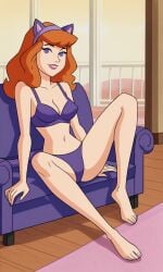 ai_generated ass bigmic145 bra breasts cartoon_network cat_ears cat_tail catgirl daphne_blake daphne_blake_(mystery_incorporated) feet panties red_hair scooby-doo scooby-doo!_mystery_incorporated