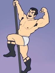 1boy american_dad armpit_hair black_hair briefs dilf flexing garter_belt_socks male male_only no_visible_genitalia plain_background pole socks stan_smith stripper tvfish-art