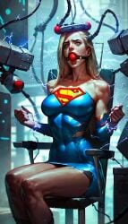 1female 1girls ai_generated blonde_hair crying darkimperium dc dc_comics defeated_heroine electric_chair electric_shock electricity female female_only pain solo solo_female supergirl superheroine tagme tears torture