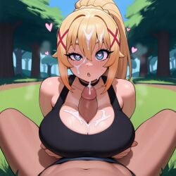 after_paizuri ai ai_art ai_generated anime big_breasts black_topwear boobjob cum cum_drip cum_on_breasts cum_on_face darkness_(konosuba) ejaculation ejaculation_between_breasts enjoying heart-shaped_pupils hentai high_quality highres large_breasts orionxesy outdoors outside paizuri paizuri_lead_by_female paizuri_on_lap paizuri_under_clothes penis penis_between_breasts shiny_skin steam steaming_body steamy_breath tagme tank_top titjob titjob woods