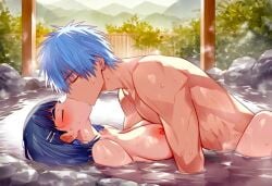 1boy1girl ai_generated anime anime_girl athletic_male babe basketball blue_hair blush completely_nude crossover crossover_pairing dark_blue_hair dreson fantasy high_school high_school_student kirigaya_suguha kissing kuroko_no_basuke large_breasts male_on_top mixed_bathing mountain nai_diffusion nature_background nipples onsen partially_submerged passionate_sex romantic sexual_intercourse short_hair steam sword_art_online sword_art_online:_fairy_dance tetsuya_kiss_suguha tetsuya_kuroko tree video_game_character video_games virtual_reality water wet wood wooden_post