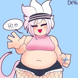 1boy agora_(daisykitty96) chubby chubby_femboy chubby_male daisykitty96 dialogue femboy fishnets short_shorts shortstack speech_bubble