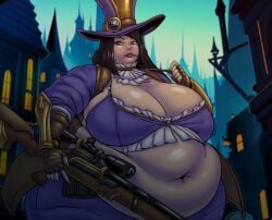 1girls bbw caitlyn_kiramman cleavage debulover fat female female_only huge_breasts league_of_legends overweight overweight_female revealing_clothes riot_games solo solo_female weight_gain wide_hips