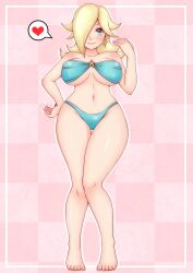 1girls big_breasts blonde_hair blue_eyes blush bra breasts female huge_breasts large_breasts mario_(series) misune_art nintendo panties princess_rosalina solo solo_female super_mario_bros. thick_thighs thighs