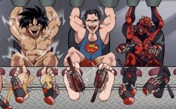 3boys alternate_version_available blush bondage broly broly_(dragon_ball_super) brush brushes clark_kent crossover darth_maul dc dc_comics dragon_ball dragon_ball_super feet foot_fetish foot_focus male male_feet male_foot_fetish male_only male_tickling no_visible_genitalia oil out_of_frame pmarshyy resisting resisting_pleasure star_wars superman tickle_fetish tickle_torture tickling tickling_feet tickling_nipples toes_tied veins