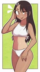 1girls bikini blush cute female female_only hayase_nagatoro human jeffmiga looking_at_viewer midriff navel petite please_don't_bully_me,_nagatoro small_breasts solo tan tanline tongue_out