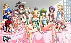 11girls 6+girls barefoot big_breasts black_lingerie black_panties blonde_hair blue_eyes blue_hair blue_lingerie blue_negligee blue_panties breasts brown_eyes brown_hair c.c. cleavage clothed clothing code_geass conception_2 crossover crown dead_or_alive emmeryn_(fire_emblem) erza_scarlet fairy_tail feene_glass female female_only fire_emblem fire_emblem_awakening green_eyes green_hair grey_eyes group harem helena_douglas human jadenkaiba juvia_lockser large_breasts laying_down lingerie lisbeth mario_(series) miriel_(fire_emblem) multiple_girls negligee nintendo olivia_(fire_emblem) panties pink_eyes pink_hair pink_panties princess_rosalina purple_eyes purple_hair red_hair rosario+vampire shinozaki_rika shirayuki_mizore smile sword_art_online tank_top tecmo underwear white_lingerie white_panties white_tank_top witch_hat yellow_eyes