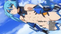 blue_eyes blue_hair edited female flat_chest gloves long_hair mecha_musume navel navel_cutout nipples nude_filter ore_twintail_ni_narimasu photoshop tail_blue tied_hair tsube_aika twintails uncensored very_long_hair