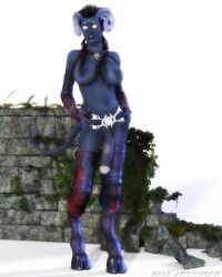 1futa 3d belt big_breasts big_penis black_hair blue_skin breasts brick_wall detached_sleeves draenei fingerless_gloves flaccid futa_only futanari gauntlets gloves glowing_eyes hooves horns intersex jbtrimar outfit penis sleeves solo solo_futa standing standing_up tail uncensored video_games warcraft white_eyes world_of_warcraft wow
