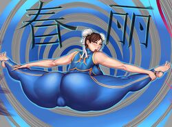 1girls animated anus ass barefoot blush bodysuit brown_eyes brown_hair bun_cover capcom chun-li colored dat_ass double_bun feet female female_only from_behind full_body fully_clothed gif hair_bun human legoman looking_at_viewer looking_back nude open_mouth pussy shunori solo splits street_fighter wide_image