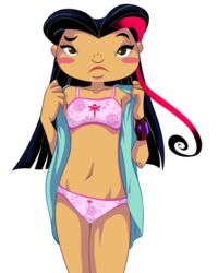 1girls black_hair blush bra brown_eyes clothing female female_only human juniper_lee legs_together lingerie long_hair matching_underwear panties pink_bra pink_panties solo standing the_life_and_times_of_juniper_lee transparent_background wide-set_eyes