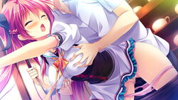 blush breast_grab breasts censored closed_eyes female game_cg kanojo_ga_ore_ni_kureta_mono._ore_ga_kanojo_ni_ageru_mono. kojima_neneko large_breasts long_hair mosaic_censoring onomatope open_mouth panties pink_panties pussy red_hair school_uniform shiratama underwear uniform