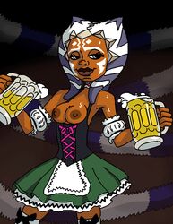 1girls ahsoka_tano beer clone_wars dboy dirndl female female_only nipples shirt_pull solo star_wars tagme togruta tracht