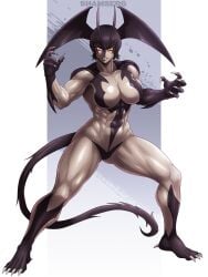 1girls abs antennae athletic athletic_female barefoot bat_wings big_breasts black_hair calf_muscles clawed_fingers clawed_toes demon demon_girl demon_tail demon_wings devilman devilman_lady devilman_lady_(character) eight_pack facepaint fit fit_female fur head_wings jun_fudo monster_girl muscular_arms muscular_female muscular_legs muscular_thighs no_nipples pose posing shamserg short_hair standing yellow_eyes