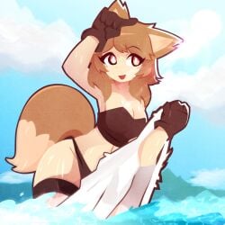 1girl 1girls 2026 animal_ear_fluff animal_ears animal_tail background background_sky bath bathing bikini bikini_bottom bikini_top black_bikini black_bikini_bottom black_bikini_top black_gloves black_panties boobs breasts brown-haired_female brown_eyes brown_fur brown_hair brown_tail cathie_(rivergravidade) cleavage cloud clouds color colored ears female female_focus female_human female_only fluffy_ears fluffy_hair fluffy_tail fox_ears fox_girl fox_humanoid fox_tail fur fur_tuft gloved_hands gloves gloves_on happy happy_female hill hills holding_object holding_towel human humanization humanized humanized_pokemon kitsune light-skinned_female light_skin mouth_open navel oc ocean open_mouth original original_art original_artwork original_character originalcharacter playing_in_water rivergravidade ryvaine_(rivergravidade) sea seaside shiny_breasts shiny_skin shiny_thighs simple_background sky solo solo_female solo_focus tagme_(artist) tagme_(character) tail tails thighs towel water waves