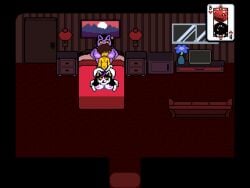 bladedbard deltarune undertale_(series) undertale catti_(deltarune) catty_(undertale) kris_(deltarune) catti_cattenheimer catty_cattenheimer kris_dreemurr animal_humanoid cat cat_humanoid feline feline_humanoid felid felid_humanoid human humanoid mammal mammal_humanoid aged_up age_difference ambiguous_penetration anthro breast_squish breasts doggy_style female from_behind_position group intersex intersex/female interspecies male on_bottom on_top penetration reverse_cowgirl_position penis sex squish trio vaginal 4:3 animated animated_gif gif hi_res