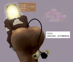 lampert_(regretevator) ass_focus ass bending_over bending_forward looking_back bubble_butt from_behind cord_tail long_skirt clothed clothing_pull clothing fully_clothed presenting_hindquarters 2d_(artwork) solid_color_background sweater ribbon tail_ribbon back_view regretevator