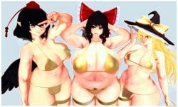 1futa 1girls 3d areola areolae big_areola big_breasts breasts breasts_bigger_than_head brown_hair busty busty_female cumshot curvaceous curvaceous_body curvaceous_female curvaceous_figure curves curvy curvy_body curvy_female curvy_figure futanari 2futas koikashura painted_nails reimu_hakurei self_upload tagme touhou touhou_project marisa_kirisame kirisame_marisa blonde_hair yellow_eyes aya_shameimaru shameimaru_aya black_wings black_hair dark_hair brown_eyes tengu magician magician_hat golden_bikini golden_week areola_slip areolae_slip armpits hands_behind_head bulge bulge_through_clothing bikini_bulge pubes pubes_exposed pubic_hair pubic_hair_peek sweat sweatdrop sweating sweaty sweaty_body sweaty_breasts