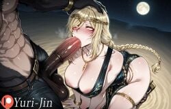 ai_generated bandai_namco big_breasts big_penis blonde_hair blowjob elden_ring fellatio fromsoftware horse_penis horsecock libra_creature_of_night milf monster mother queen_marika_the_eternal yuri-jin