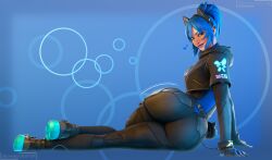 epic_games fortnite fortnite:_battle_royale 3d borealisnsfw hope_(fortnite) rival_hope_(fortnite) solo solo_female 1girls 1female female female_only light_skin light-skinned_female ponytail blue_eyes blue_hair blue_hair_female earrings looking_back looking_at_viewer looking_back_at_viewer heart_symbol lipstick blue_lipstick makeup blue_makeup eyeshadow blue_eyeshadow pose hood_down hair_ornament cat_ears_hairband hairband clothing clothed clothed_female ass butt big_ass big_butt 2026