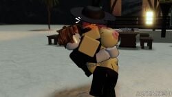 3d 3d_model ass ass_focus ass_penetration bacon_hair big_ass big_breasts blush female forsaken_(roblox) hat jane_doe_(forsaken) jane_doe_(roblox) male male/female neutral_expression penetrating_ass pink_hair roblox roblox_game roblox_studio robloxian surprised tagme_(artist) upper_body