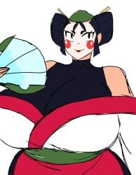 2026 2d 2d_(artwork) big_breasts black_hair brawl_stars breasts female hyper japanese_female kaze_(brawl_stars) momiji_(artist) red_lipstick smile solo_female