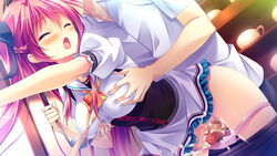 blush breast_grab breasts censored closed_eyes female game_cg kanojo_ga_ore_ni_kureta_mono._ore_ga_kanojo_ni_ageru_mono. kojima_neneko large_breasts long_hair mosaic_censoring onomatope open_mouth panties penis pink_panties pussy red_hair school_uniform shiratama underwear uniform