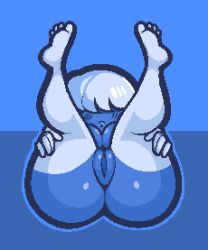 bangs_over_eyes big_ass big_breasts blue_hair blue_skin elbow_gloves gem_(species) legs_up long_hair looking_at_viewer pov professorcorvus pussy sapphire_(steven_universe) steven_universe thighhighs